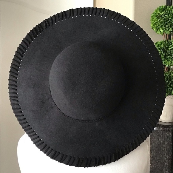 NEW Floppy Hat Black Felt Brim Whip Stitching Hippie Boho Western Festival Style - Picture 8 of 15